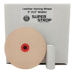 5 in Leather Honing Stropping Wheel fits 1/2", 5/8" and 3/4" Arbors Includes Premium White Buffing Compound Made in USA (3/4 in. Width)