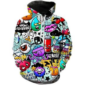 Hwycomfort Men's 3d Printed Novelty Hoodie Hip Hop Hoodies Street Graffiti Sweatshirt Casual Pockets Pullover