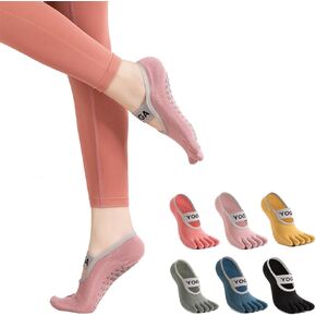 RosyClouds Womens Yoga Socks with Grips, Non-Slip Full Toes Socks for Pilates, Barre, Ballet, Fitness 6 Pairs