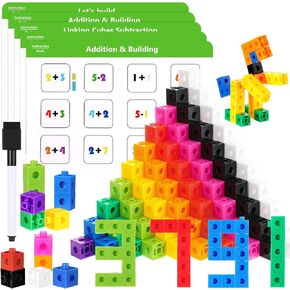 Jenaai 500 Pcs Linking Cubes with 18 Pcs Stem Cards Counting Cubes Plastic Counting Blocks Colorful Math Cubes Math Manipulatives Classroom Learning Supplies for Kids Classroom Activities (Stylish)
