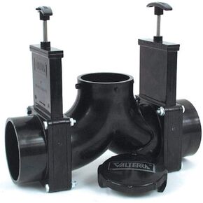 Valterra T84 3" Hub x 3" Hub x 3" Bay with Cap Double Ell Rotating Valve Assembly,Black