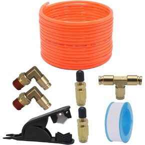 Air Line Service Kit for Air Spring Bag Suspension with Fittings, 20 Feet Air Line Tubing, Valves,1/4 NPT Elbow Fitting,Union Tee, Air Bag Suspension Kit Replacement Components