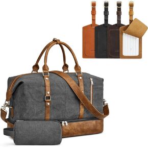 S-ZONE Weekender Bag for Women Men with 4 Pcs Leather Luggage Tags