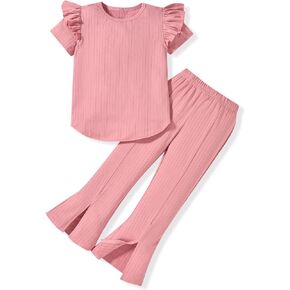 MINIFEIKO Toddler Girls Flare Pants with Slit Outfit for 2T - 5T Summer
