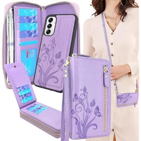 Lacass لهاتف Samsung Galaxy A14 5G 2023 Crossbody بسحاب مزدوج قابل للفصل ومحفظة جلدية مغناطيسية غطاء معصم وحزام معصم و13 فتحة للبطاقات وجيب للنقود (أسود)