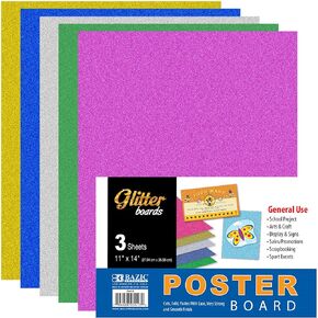 BAZIC Poster Board Glitter Color 11" X 14", Sparkling Colored Poster Board Paper for Christmas Wedding Birthday Craft Project (3/Pack), 1-Pack