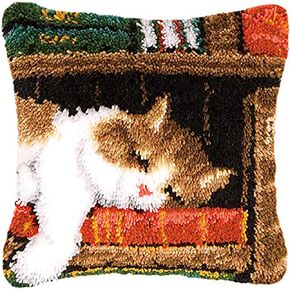 Gift2u Latch Hook Kits for DIY Throw Pillow Cover, 17x17in Color Printing Grid Latch Hook Pillow Kit, Cat Pattern Pillow Cover with Latch Hook Tool for Adults Making Crafts