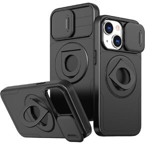 حافظة FEWGEY لهاتف iPhone 15 Pro Max مع غطاء كاميرا منزلق ومسند، حماية من السقوط من الدرجة العسكرية، غطاء خلفي صلب متين وحافظة هاتف بحافة من السيليكون، 6.7 بوصة 2023، أسود (أسود، iPhone 15PM) in Kuwait