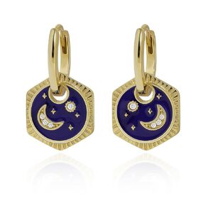 Meissa Sun Moon Gold Hoop Earrings 925 Sterling Silver Boho Crescent Moon Star Drop Earrings Celestial Jewelry Round Pendant Statement Earrings for Women, Gold