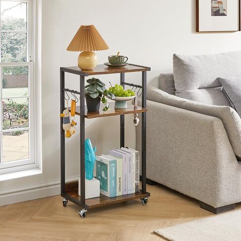 YMYNY Mobile Printer Stand, 3-Tier Printer Cart with Adjustable Storage Shelf and 6 S-Hooks, Tall Printer Table for Home Office, for Computer Tower Stand, Shredder, CPU Stand, Rustic Brown, UHPT002H in Saudi Arabia