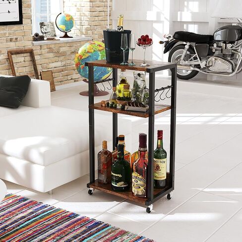 YMYNY Mobile Printer Stand, 3-Tier Printer Cart with Adjustable Storage Shelf and 6 S-Hooks, Tall Printer Table for Home Office, for Computer Tower Stand, Shredder, CPU Stand, Rustic Brown, UHPT002H in Saudi Arabia