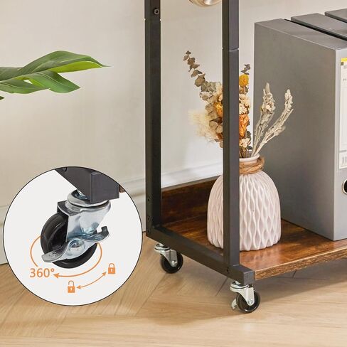 YMYNY Mobile Printer Stand, 3-Tier Printer Cart with Adjustable Storage Shelf and 6 S-Hooks, Tall Printer Table for Home Office, for Computer Tower Stand, Shredder, CPU Stand, Rustic Brown, UHPT002H in Saudi Arabia