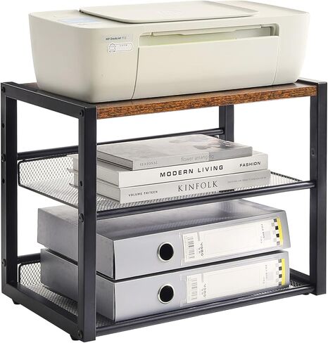 YMYNY Mobile Printer Stand, 3-Tier Printer Cart with Adjustable Storage Shelf and 6 S-Hooks, Tall Printer Table for Home Office, for Computer Tower Stand, Shredder, CPU Stand, Rustic Brown, UHPT002H in Saudi Arabia