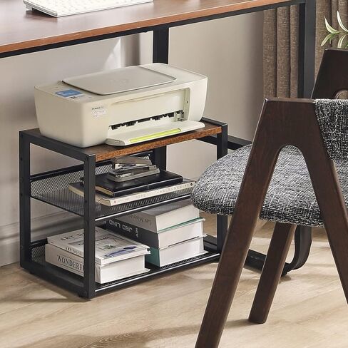 YMYNY Mobile Printer Stand, 3-Tier Printer Cart with Adjustable Storage Shelf and 6 S-Hooks, Tall Printer Table for Home Office, for Computer Tower Stand, Shredder, CPU Stand, Rustic Brown, UHPT002H in Saudi Arabia