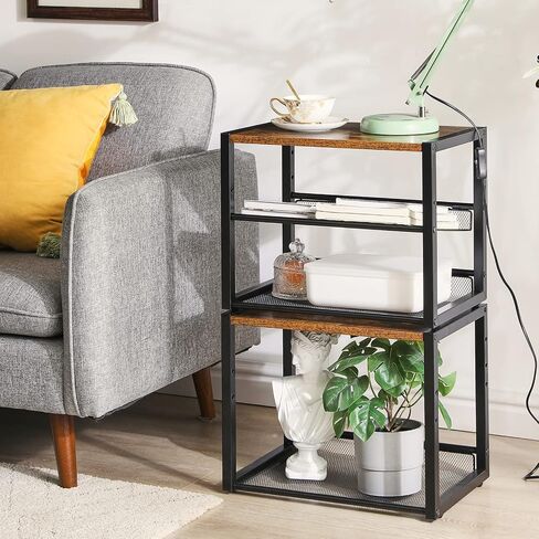 YMYNY Mobile Printer Stand, 3-Tier Printer Cart with Adjustable Storage Shelf and 6 S-Hooks, Tall Printer Table for Home Office, for Computer Tower Stand, Shredder, CPU Stand, Rustic Brown, UHPT002H in Saudi Arabia