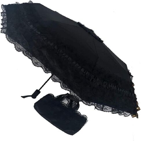 مظلة أوتوماتيكية من الدانتيل باللون الأسود للنساء من zmgmsmh مع حماية من الأشعة فوق البنفسجية، مقاس 40 بوصة in Kuwait