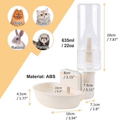 Hanging Automatic Food Water Dispenser,Gravity Pet Feeder Water Dispenser Set,Cage Cat Water Dispenser,Food Bowl for Bunny Guinea Pig Ferret Water Dispenser (Small Bowl Size) in Saudi Arabia