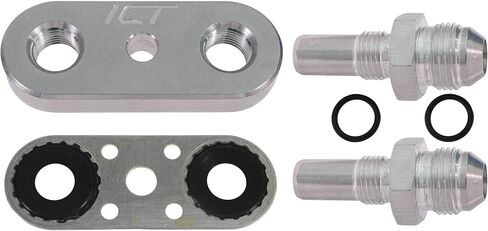 ICT Billet Transmission Cooler Line Adapter Plate with Gasket 8AN Fittings Compatible with 6L80E 6L90E 8L90E Factory Oil Seal Line Connector for Custom Braided Hose Set 551121-8AN in Saudi Arabia