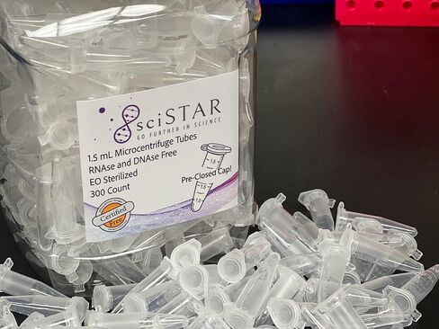 SciStar 1.5ml Microcentrifuge Tubes – sterile – pre-Closed! – with snap Cap: 1.5ml, RNase/DNase Free, Polypropylene Tubes, Container of 300 in Saudi Arabia
