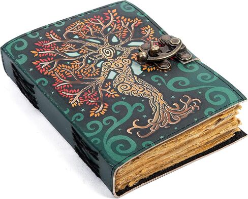 HC HAIDER CRAFT كتاب تعويذة فارغ للظلال - مجلة مع قفل قفل - لوازم السحر - مذكرات جلدية مصنوعة يدويًا - وثنية صلاة منقوشة - دفتر Wiccan اليومي in Kuwait