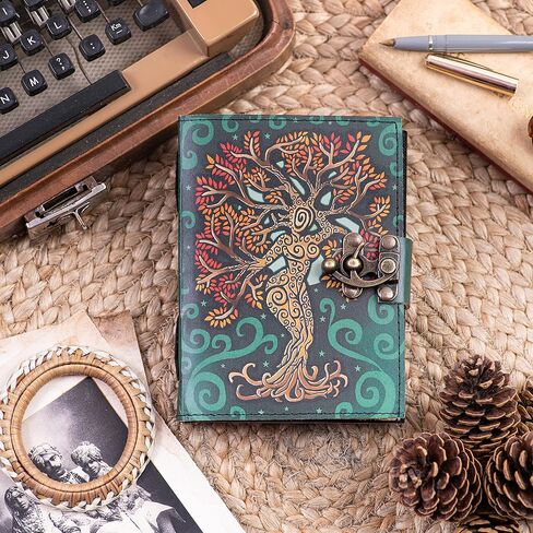 HC HAIDER CRAFT كتاب تعويذة فارغ للظلال - مجلة مع قفل قفل - لوازم السحر - مذكرات جلدية مصنوعة يدويًا - وثنية صلاة منقوشة - دفتر Wiccan اليومي in Kuwait