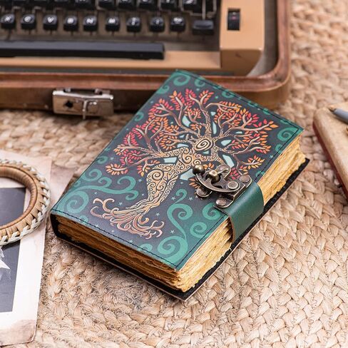 HC HAIDER CRAFT كتاب تعويذة فارغ للظلال - مجلة مع قفل قفل - لوازم السحر - مذكرات جلدية مصنوعة يدويًا - وثنية صلاة منقوشة - دفتر Wiccan اليومي in Kuwait