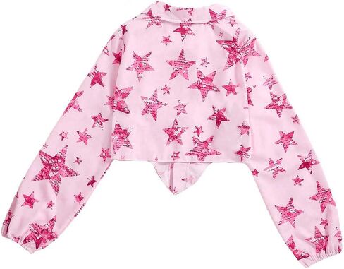 Floerns Girl's Star Print Button Front Asymmetrical Hem Long Sleeve Shirt Blouse in Saudi Arabia