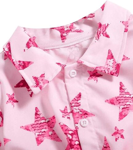 Floerns Girl's Star Print Button Front Asymmetrical Hem Long Sleeve Shirt Blouse in Saudi Arabia