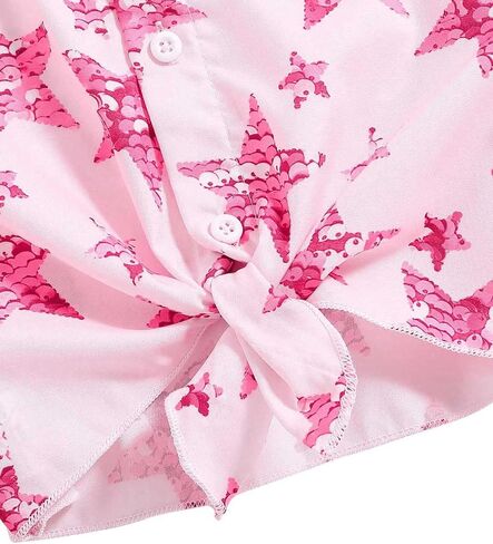 Floerns Girl's Star Print Button Front Asymmetrical Hem Long Sleeve Shirt Blouse in Saudi Arabia
