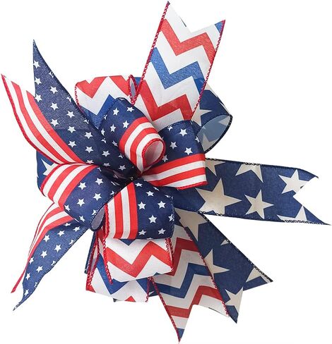 Patriotic Bow for Wreath, 4th of July Lantern Bow, Fourth of July Home Decor, Memorial Day Wreath Bow, Independence Day Bow，Handmade Mailbox Bow for Wreath Wall Party Decor in Saudi Arabia