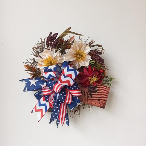 Patriotic Bow for Wreath, 4th of July Lantern Bow, Fourth of July Home Decor, Memorial Day Wreath Bow, Independence Day Bow，Handmade Mailbox Bow for Wreath Wall Party Decor in Saudi Arabia