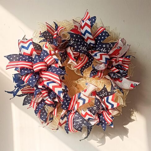 Patriotic Bow for Wreath, 4th of July Lantern Bow, Fourth of July Home Decor, Memorial Day Wreath Bow, Independence Day Bow，Handmade Mailbox Bow for Wreath Wall Party Decor in Saudi Arabia