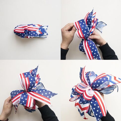 Patriotic Bow for Wreath, 4th of July Lantern Bow, Fourth of July Home Decor, Memorial Day Wreath Bow, Independence Day Bow，Handmade Mailbox Bow for Wreath Wall Party Decor in Saudi Arabia
