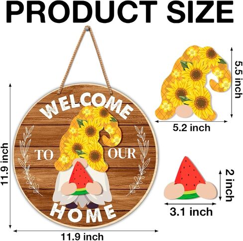 Yuzi-n Interchangeable Welcome Sign, Wood Decorative Sign, 12 inch Round, Housewarming Gnome Theme Material, DIY Holiday Seasonal Decor in Kuwait