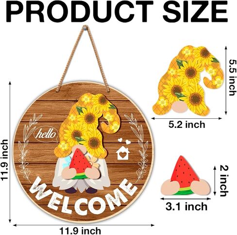 Yuzi-n Interchangeable Welcome Sign, Wood Decorative Sign, 12 inch Round, Housewarming Gnome Theme Material, DIY Holiday Seasonal Decor in Kuwait