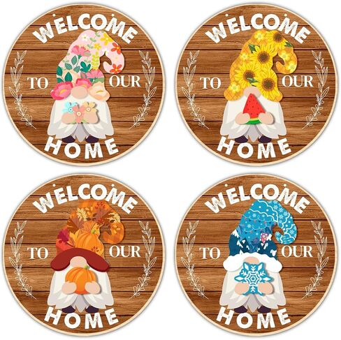 Yuzi-n Interchangeable Welcome Sign, Wood Decorative Sign, 12 inch Round, Housewarming Gnome Theme Material, DIY Holiday Seasonal Decor in Kuwait