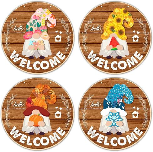 Yuzi-n Interchangeable Welcome Sign, Wood Decorative Sign, 12 inch Round, Housewarming Gnome Theme Material, DIY Holiday Seasonal Decor in Kuwait