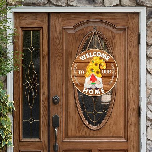 Yuzi-n Interchangeable Welcome Sign, Wood Decorative Sign, 12 inch Round, Housewarming Gnome Theme Material, DIY Holiday Seasonal Decor in Kuwait