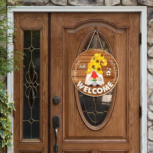 Yuzi-n Interchangeable Welcome Sign, Wood Decorative Sign, 12 inch Round, Housewarming Gnome Theme Material, DIY Holiday Seasonal Decor in Kuwait