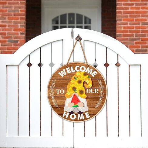Yuzi-n Interchangeable Welcome Sign, Wood Decorative Sign, 12 inch Round, Housewarming Gnome Theme Material, DIY Holiday Seasonal Decor in Kuwait