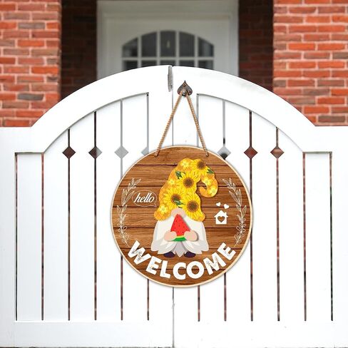 Yuzi-n Interchangeable Welcome Sign, Wood Decorative Sign, 12 inch Round, Housewarming Gnome Theme Material, DIY Holiday Seasonal Decor in Kuwait