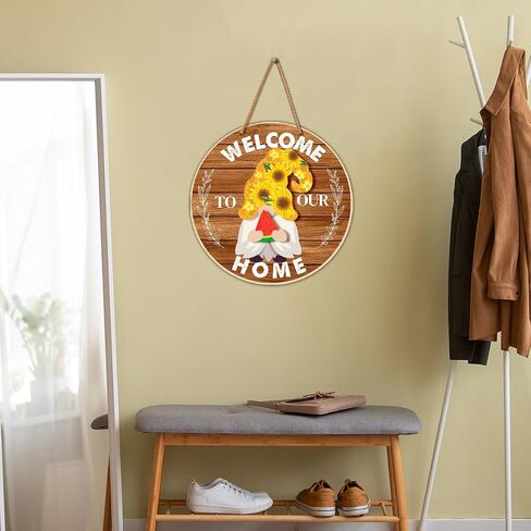 Yuzi-n Interchangeable Welcome Sign, Wood Decorative Sign, 12 inch Round, Housewarming Gnome Theme Material, DIY Holiday Seasonal Decor in Kuwait