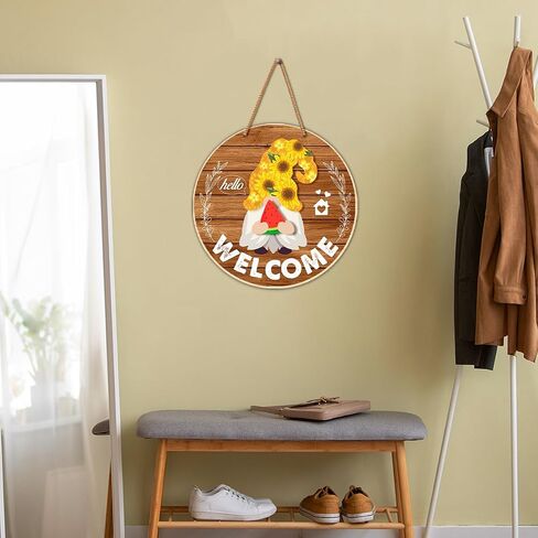 Yuzi-n Interchangeable Welcome Sign, Wood Decorative Sign, 12 inch Round, Housewarming Gnome Theme Material, DIY Holiday Seasonal Decor in Kuwait