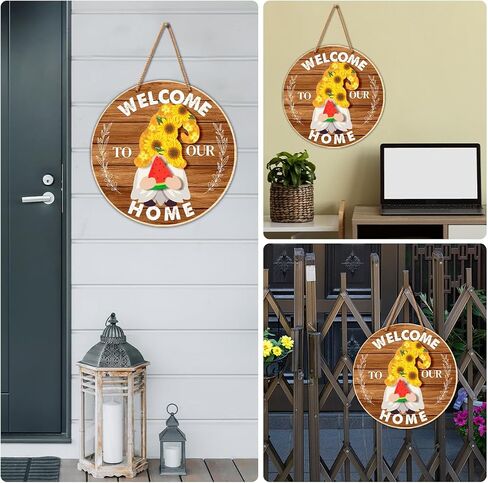 Yuzi-n Interchangeable Welcome Sign, Wood Decorative Sign, 12 inch Round, Housewarming Gnome Theme Material, DIY Holiday Seasonal Decor in Kuwait