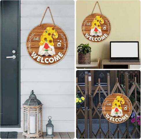 Yuzi-n Interchangeable Welcome Sign, Wood Decorative Sign, 12 inch Round, Housewarming Gnome Theme Material, DIY Holiday Seasonal Decor in Kuwait