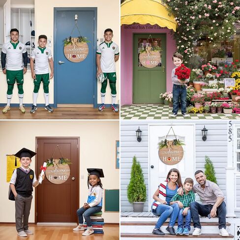 Presence Interchangeable Welcome Sign for Front Door, Decor for Farmhouse Porch, Front Door Wreaths decoration, Wooden Hanging Housewarming Christmas Holiday Decor for Home Outdoor Indoor in Saudi Arabia