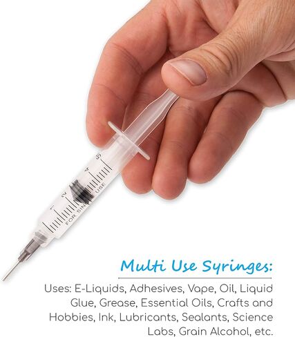 مجموعة إبر ذات طرف حاد لحقنة يدوية مجانية - (10 محاقن، 10 إبر، 10 أغطية وزجاجتي تخزين) - لإعادة تعبئة وقياس السوائل أو أداة وضع الزيت أو الغراء in Kuwait