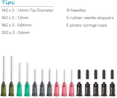 مجموعة إبر ذات طرف حاد لحقنة يدوية مجانية - (10 محاقن، 10 إبر، 10 أغطية وزجاجتي تخزين) - لإعادة تعبئة وقياس السوائل أو أداة وضع الزيت أو الغراء in Kuwait