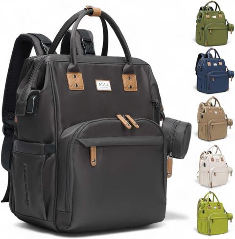 Diaper Bag Backpack, Multifunction Diaper Bag with Changing Station, Stylish Baby Bags, Large Unisex Diaper Backpack for Mom and Dad, Baby Registry Search, Portable Changing Pad – Black Brown in Saudi Arabia