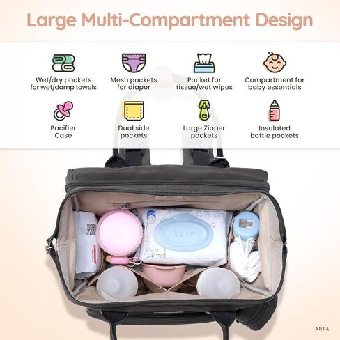 Diaper Bag Backpack, Multifunction Diaper Bag with Changing Station, Stylish Baby Bags, Large Unisex Diaper Backpack for Mom and Dad, Baby Registry Search, Portable Changing Pad – Black Brown in Saudi Arabia